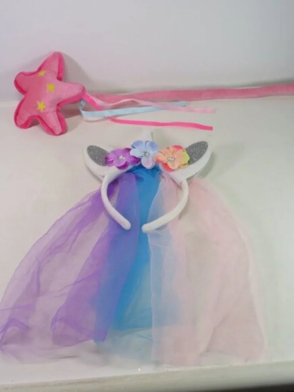 Cosplay Unicorn Headband Veil Plush Wand & Anime Pastel Fantasy Dress up Fairy